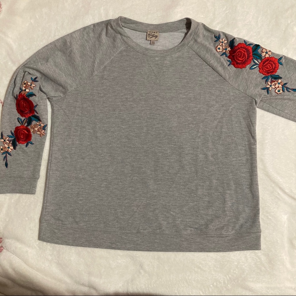 Como Vintage Boho Floral Embroidery Sweatshirt